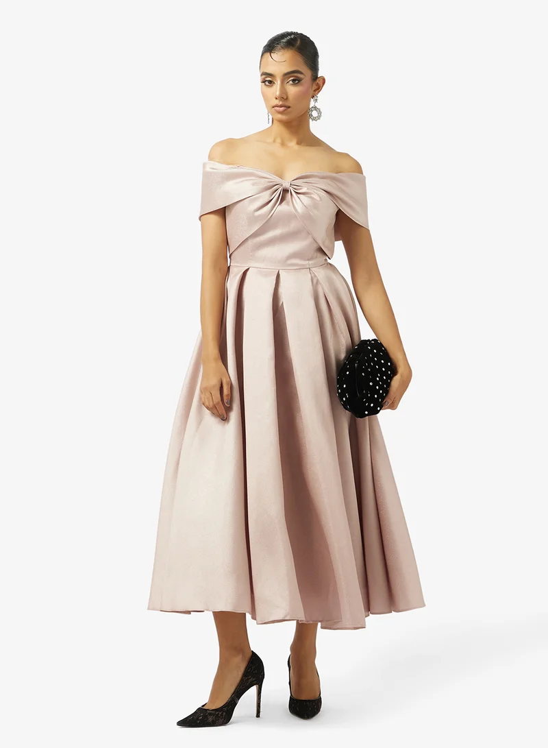 Akadia Fashion  OFF SHOULDER RIBBON BUST TAFFETA DRESS for Women | Best Price UAE